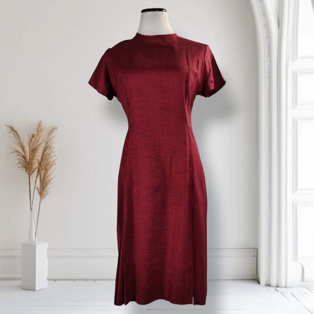 Vintage Carol Brent Burgundy Sheath Wiggle Dress Mod Secretary Cocktail Size 8